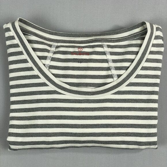 T by TALBOTS Long Sleeve Tee Women's LP Cream & Grey Stripe Basic Preppy Classic - Picture 4 of 16